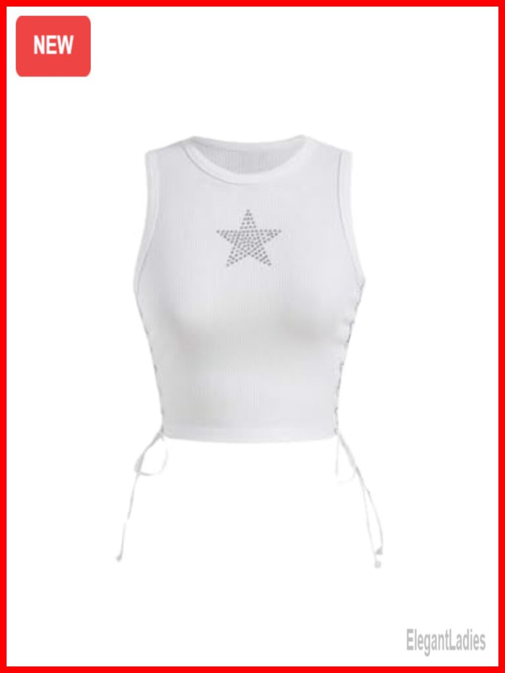 SOLY HUX Women's Star Rhinestone Lace Up Slim Fit Sleeveless Crop Tank Top